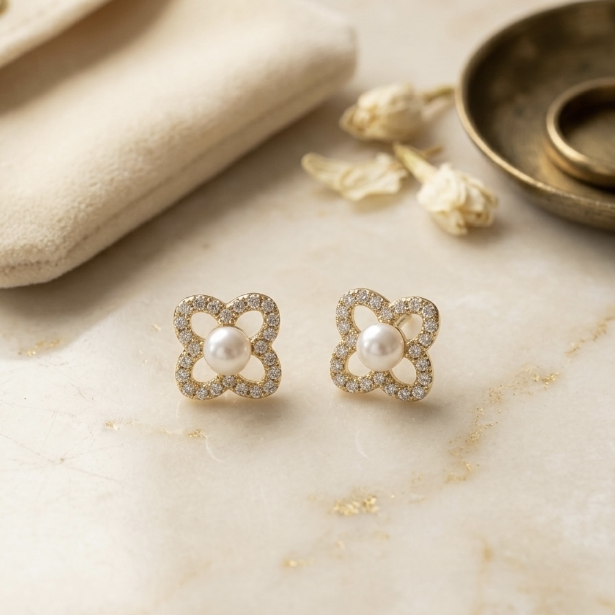 18K金baby Akoya 珍珠鑽石耳釘 (2.5-3mm)