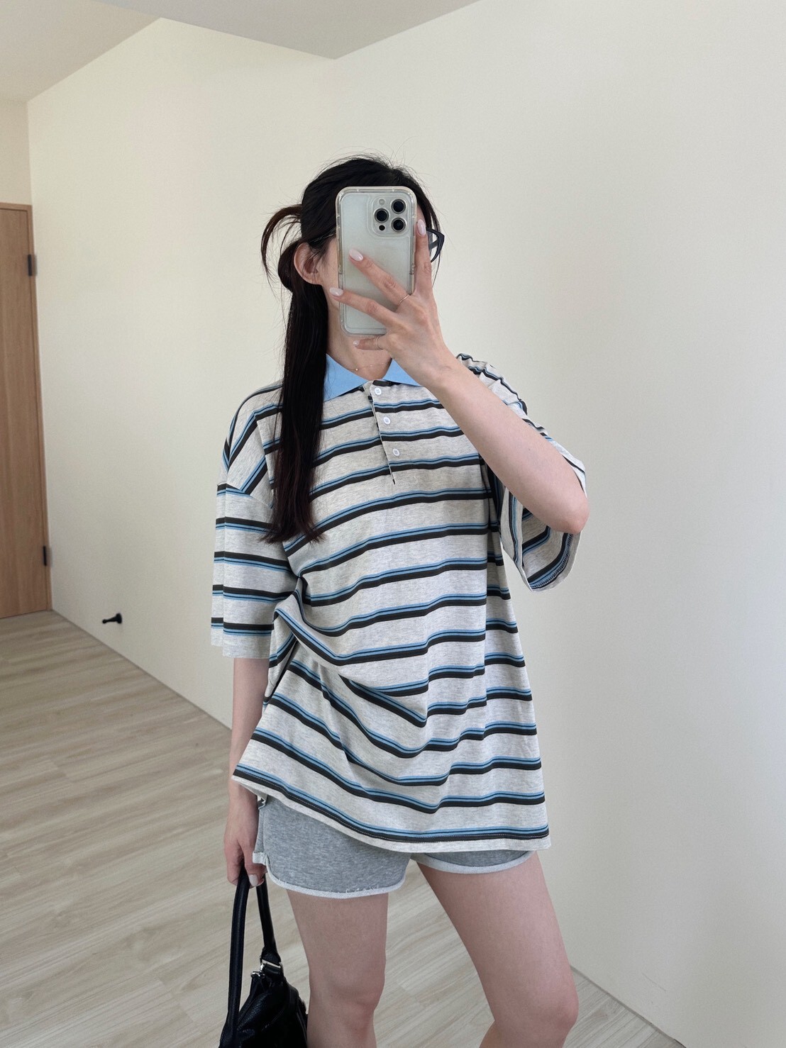 翻領條紋撞色寬鬆短袖大Tee