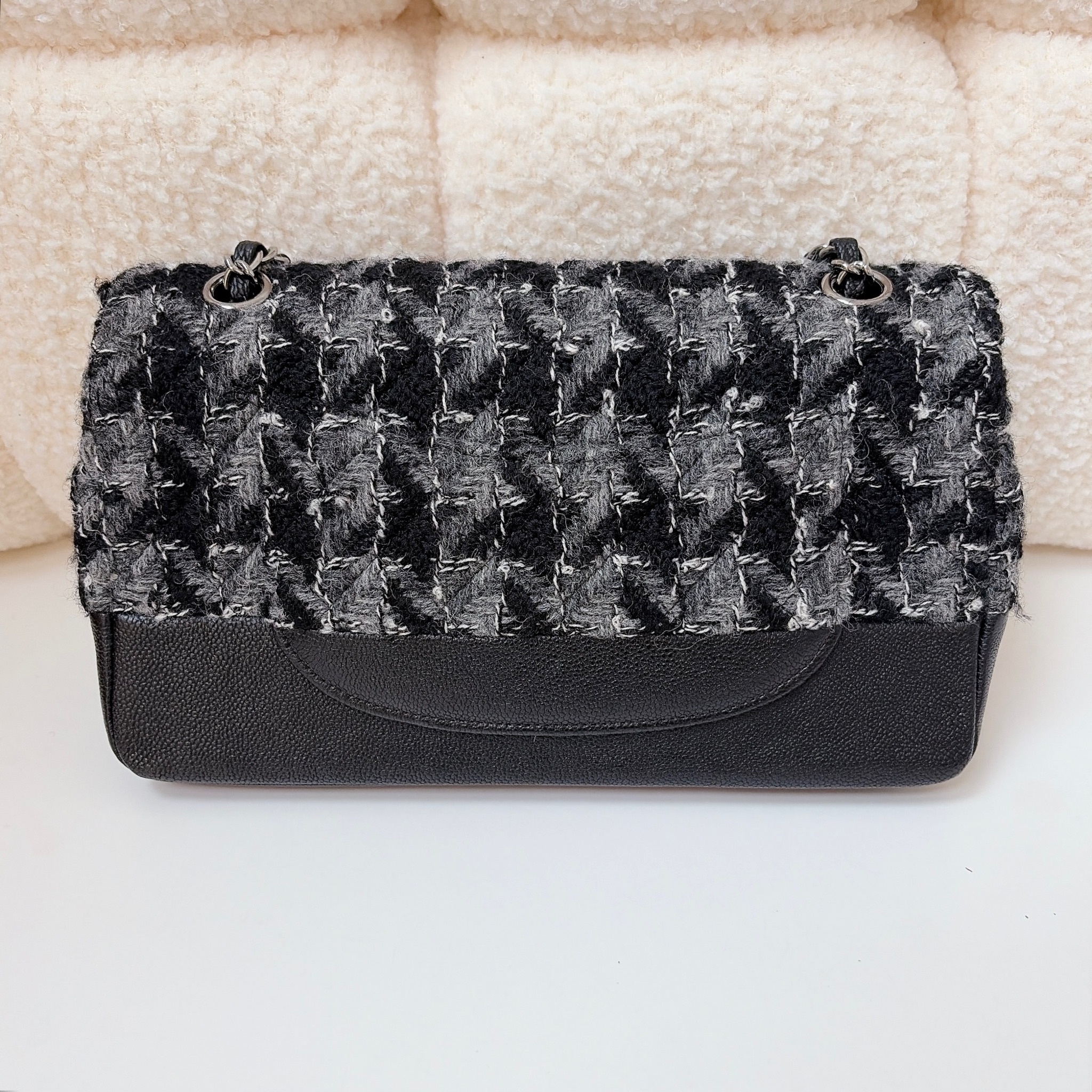 Chanel  Double Flap Bag-Black Grey / SHW