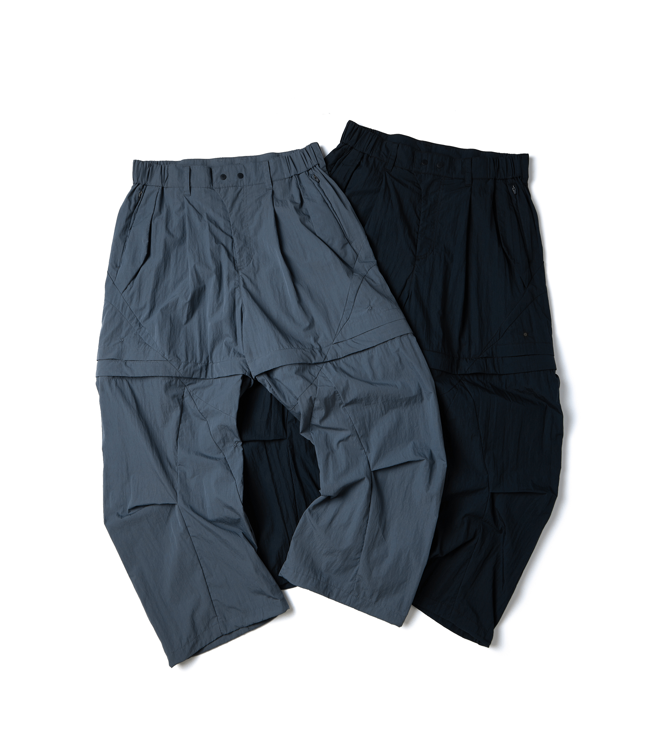 nozzle quiz®｜Vortex Split Curved Pants (Black/Slate Blue)