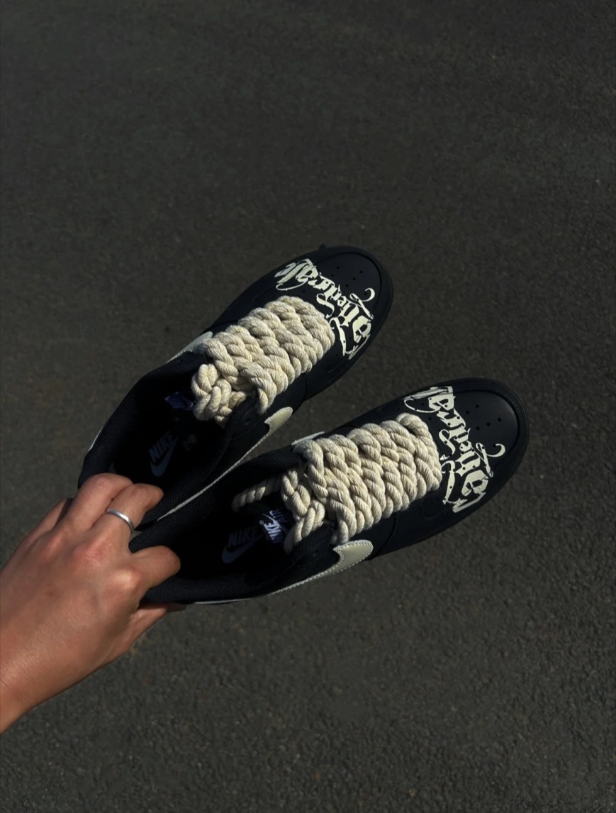 【訂製鞋款】Nike Force 1 AF1 冥王星 手繪 棉麻繩鞋帶 奶油黃 休閒鞋 FZ0627-010(Team6-冥王星)