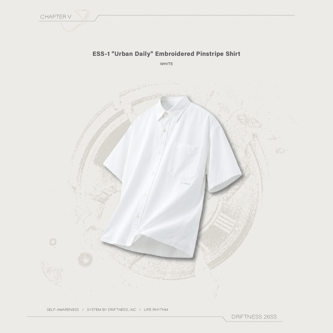 DRiFTNESS｜ESS-1 "Urban Daily" 條紋刺繡襯衫 - White