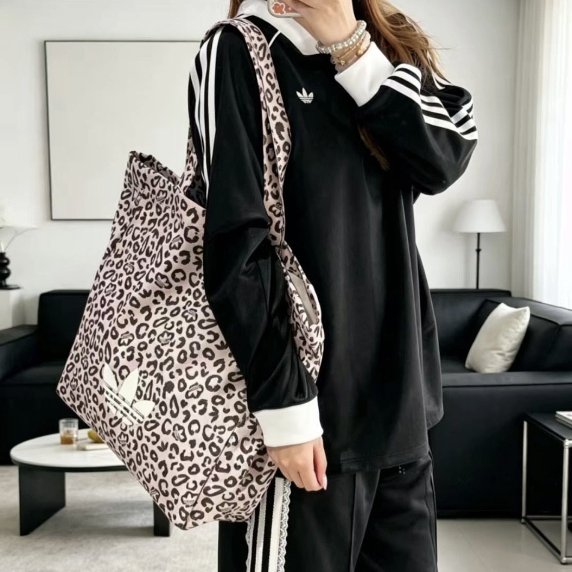 ADIDAS 愛迪達 粉紅 豹紋 托特包 單肩包 三葉草 LC8238
