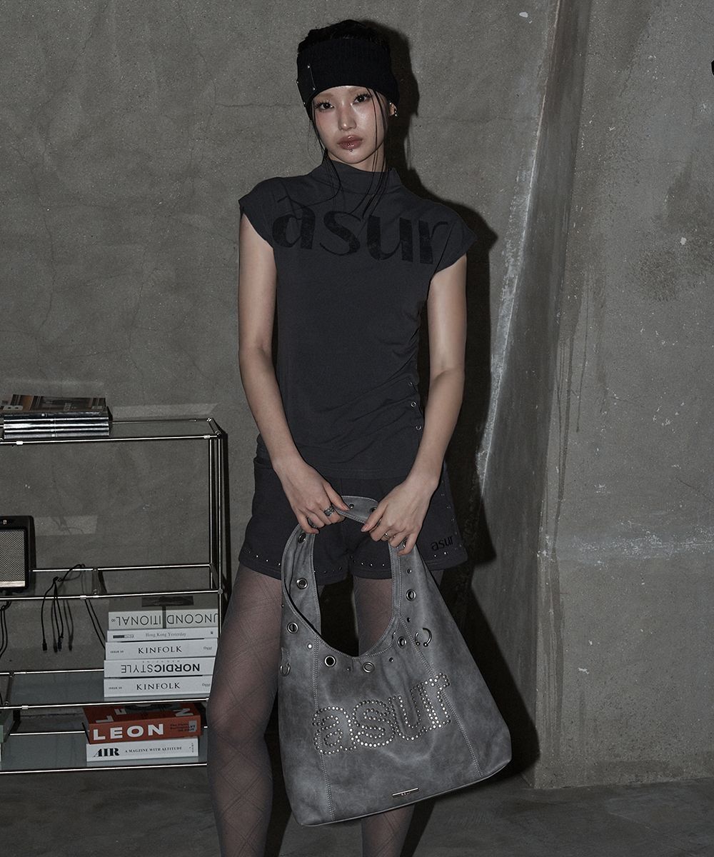 AS YOU ARE 壓紋鉚釘肩背包 炭灰 AS25AWBAG02CH