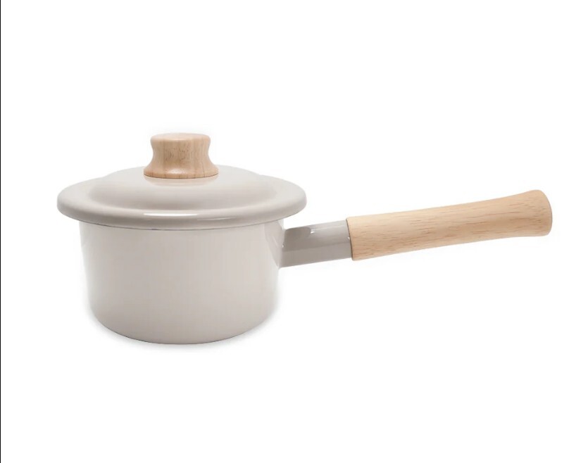HKHG0512-054 COTTON PLUS 單柄附蓋琺瑯⽜奶鍋 暖米色 Ø14cm (A54)
