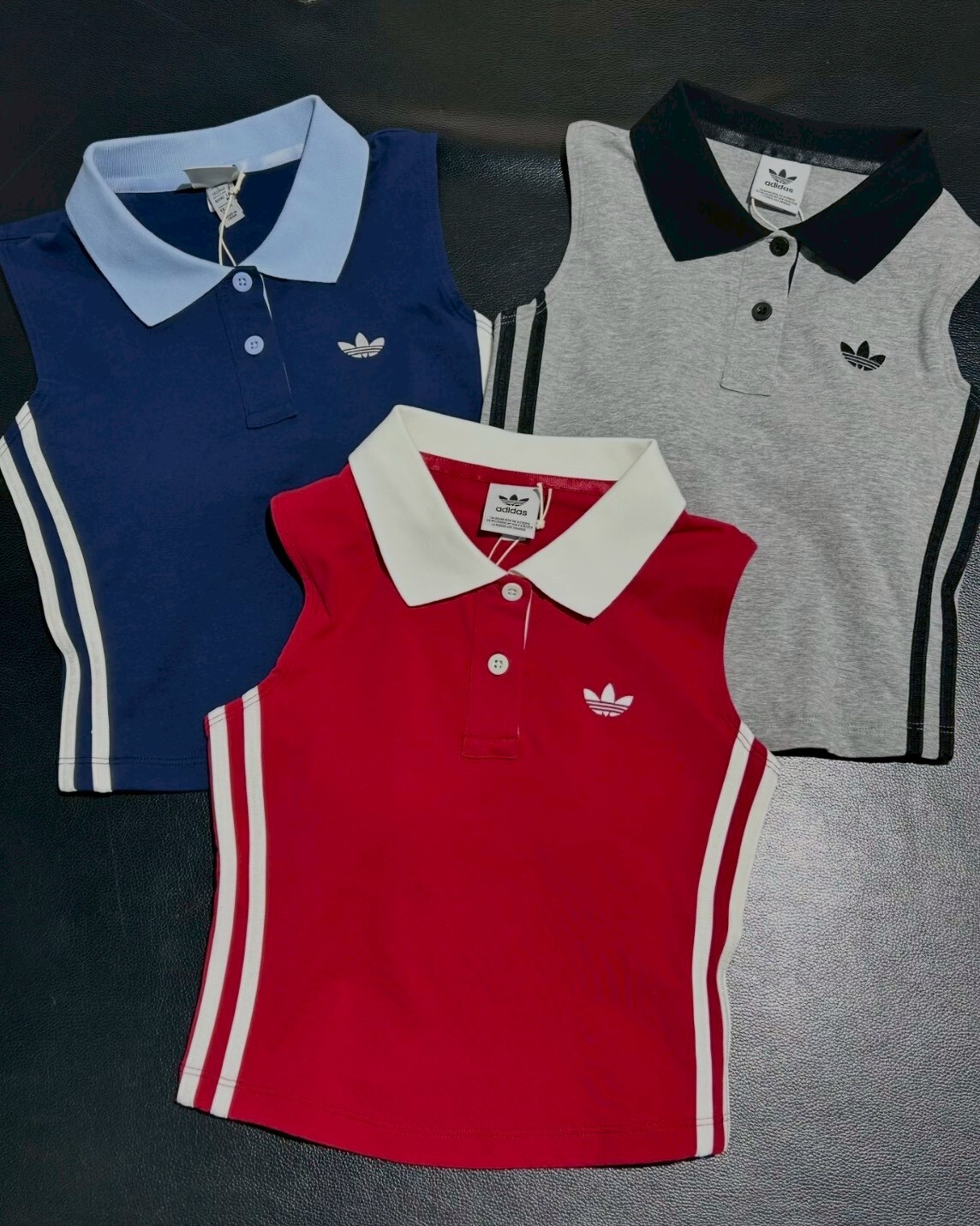 ADIDAS ORIGINALS 運動背心 POLO領 無袖 三線 紅色 藍色 灰色
