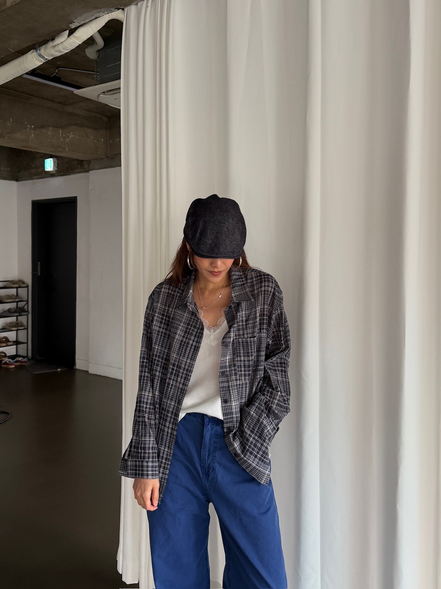 Checked linen-blended shirt