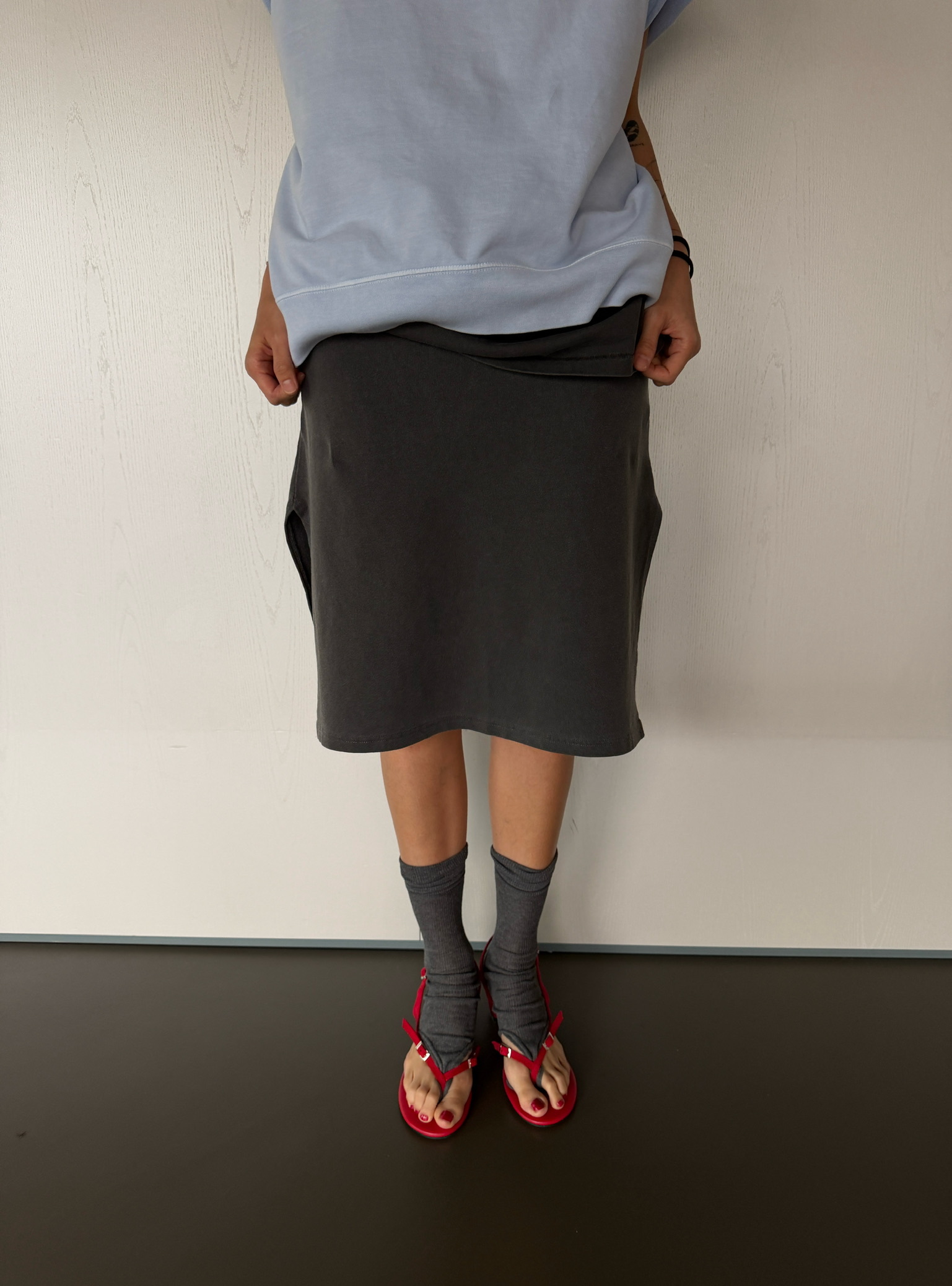 Side split cotton skirt