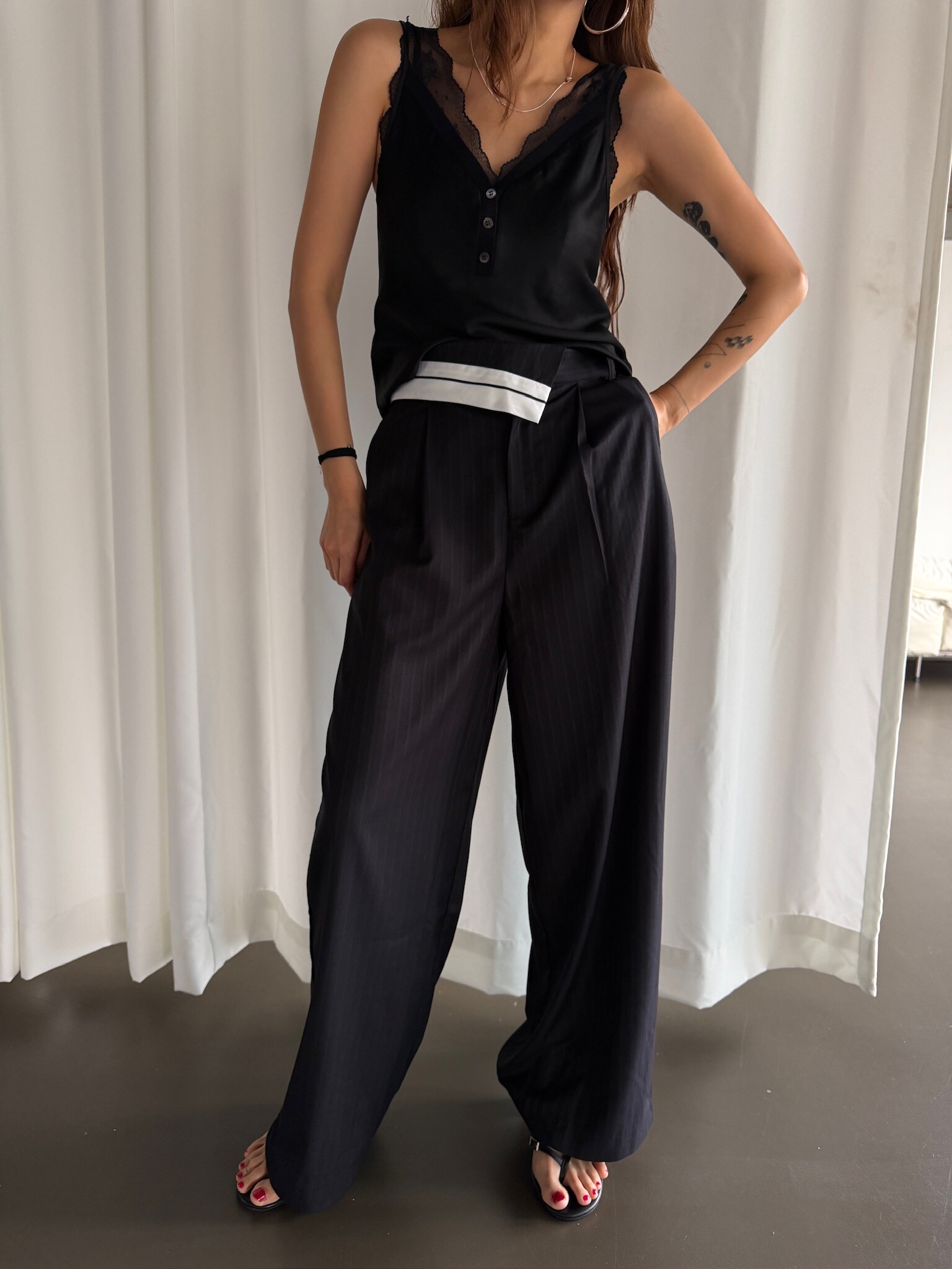 Reverse striped trousers
