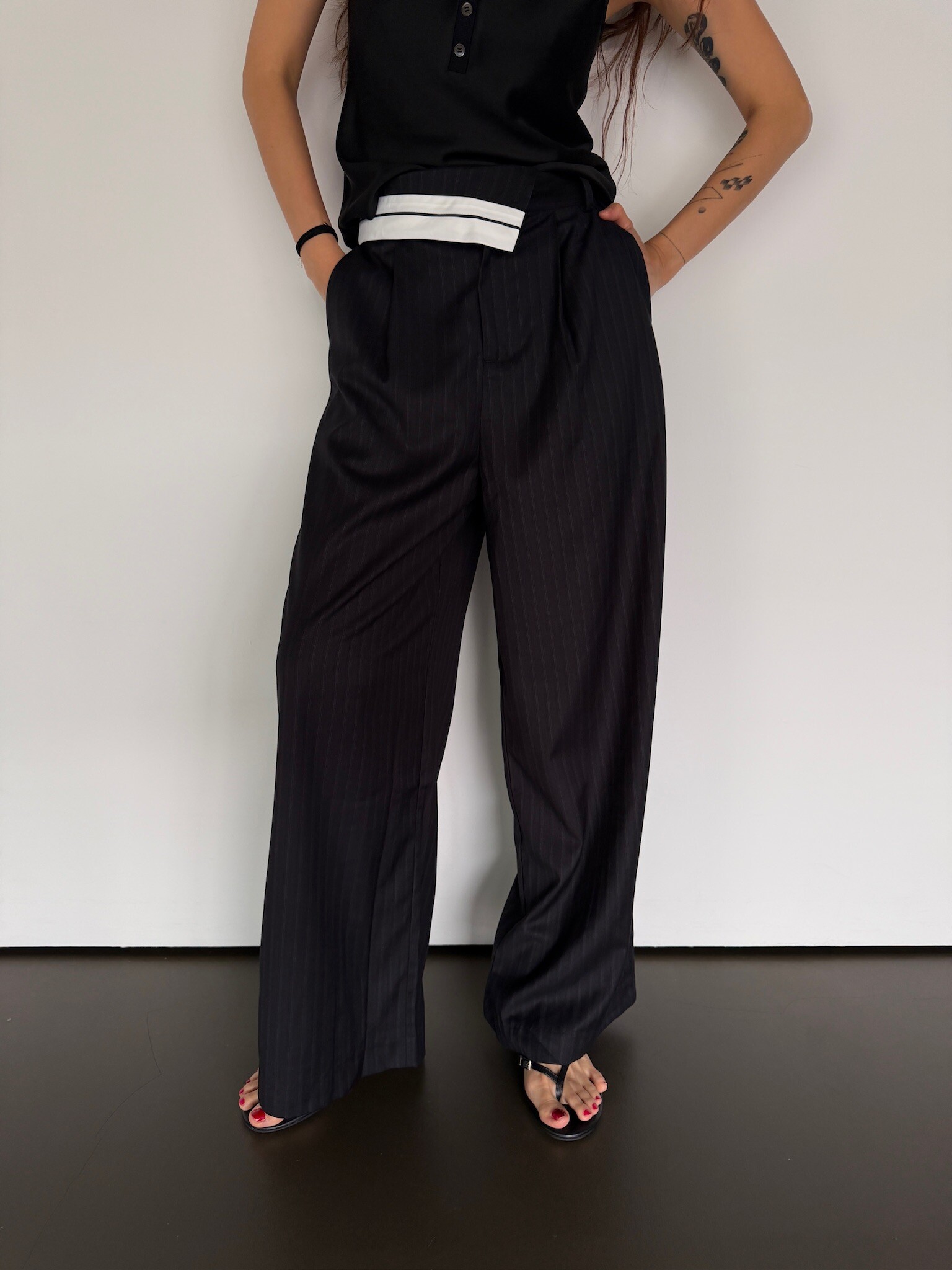 Reverse striped trousers