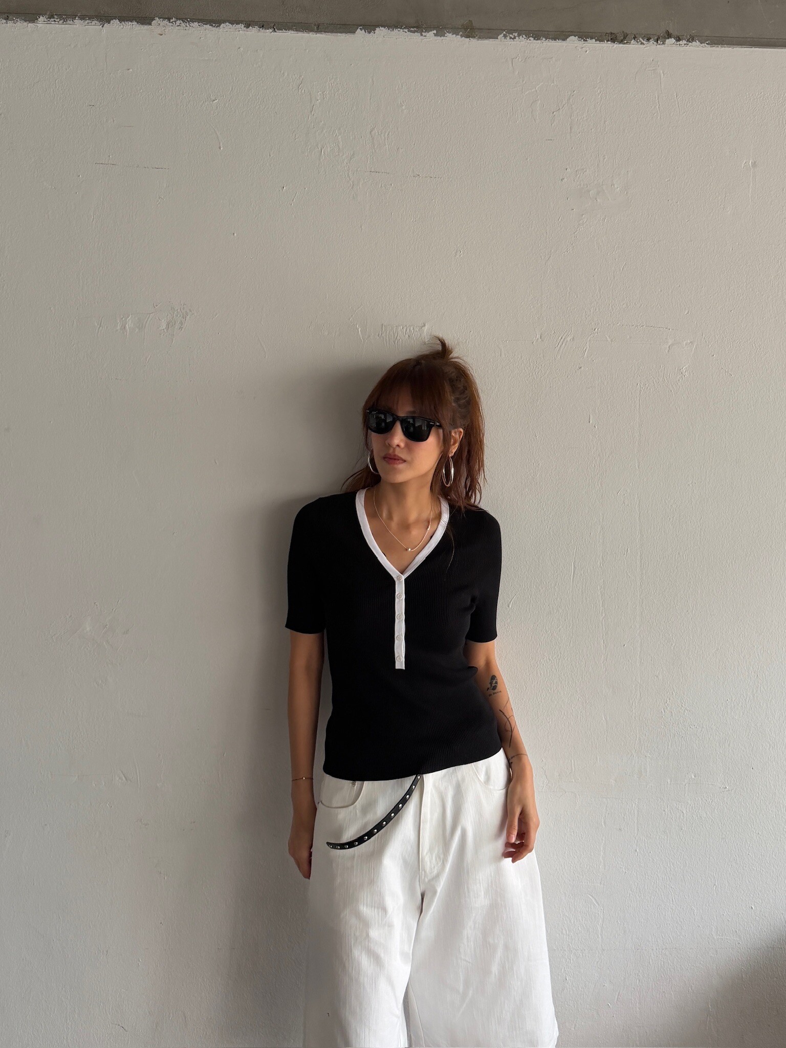Ribbed short sleeves blouse