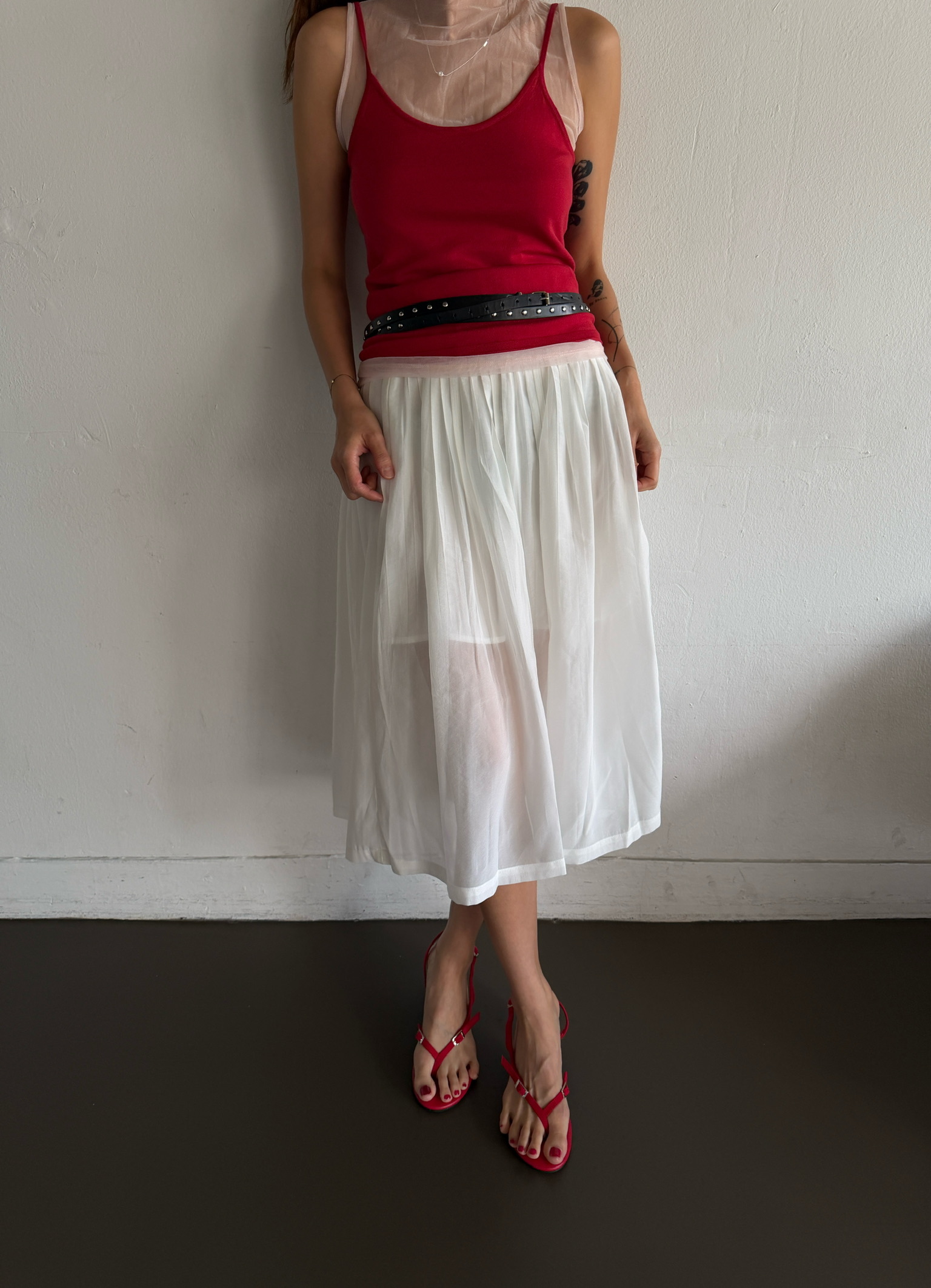 Pleated elastic a-line skirt