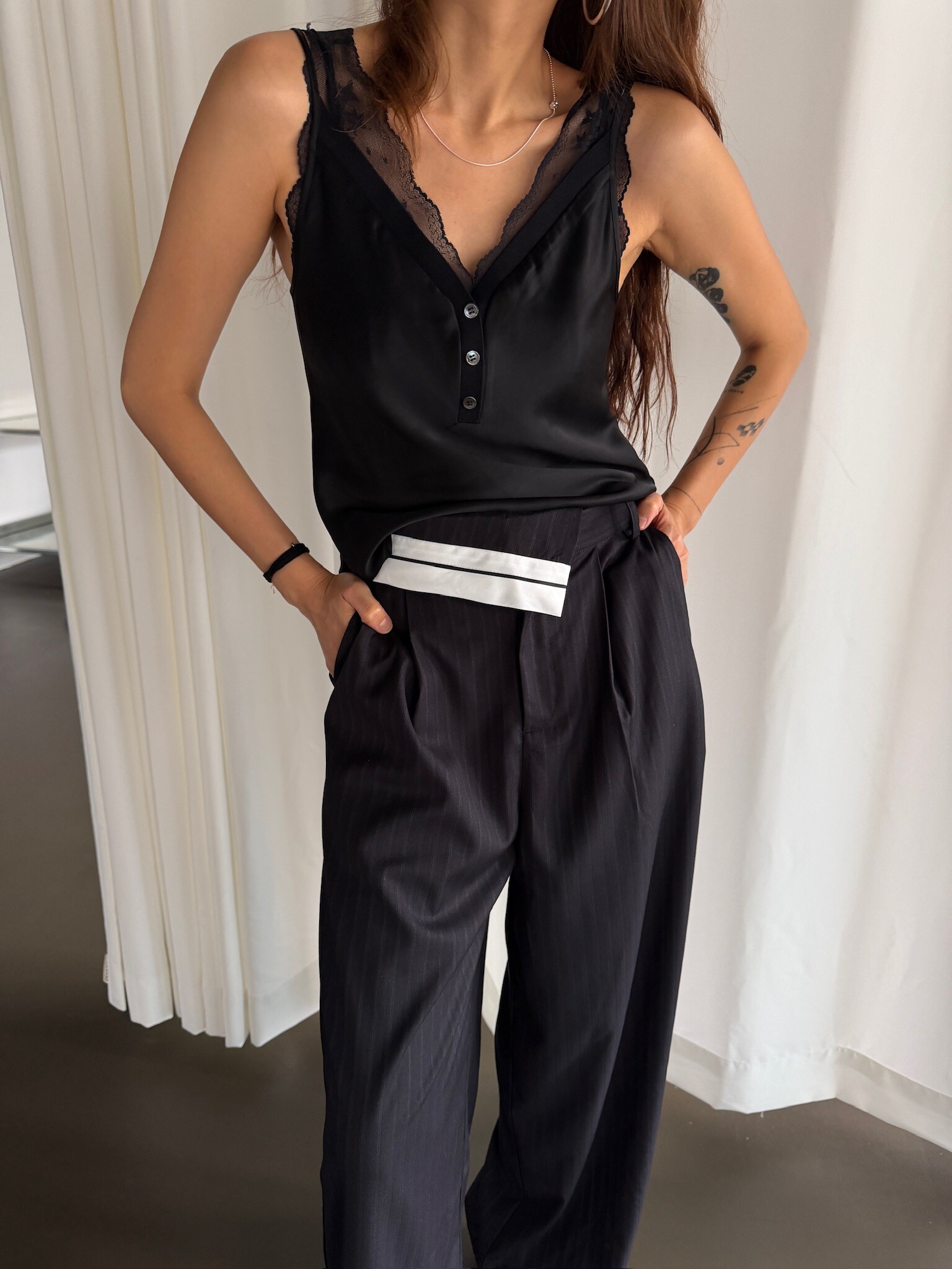 V neck silk vest