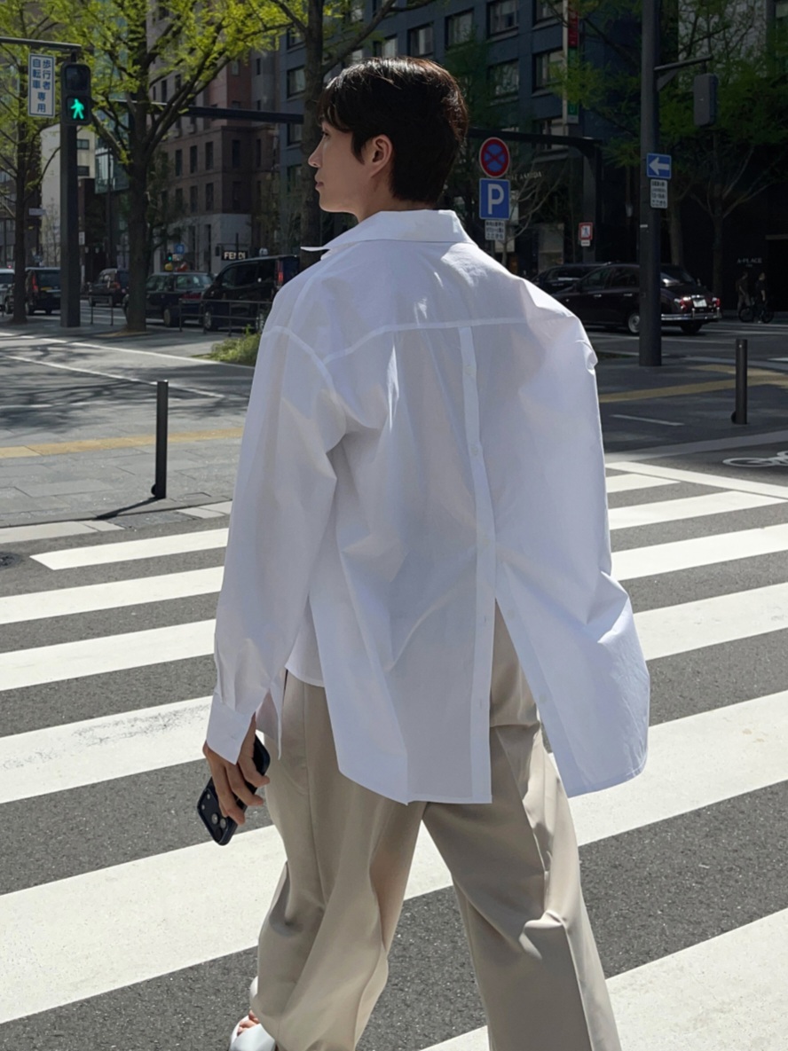 Back Button Oversized Shirt