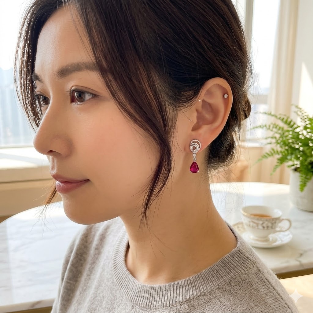全新18K白金【主石2卡38份紅寶石】配22份鑽石吊耳環