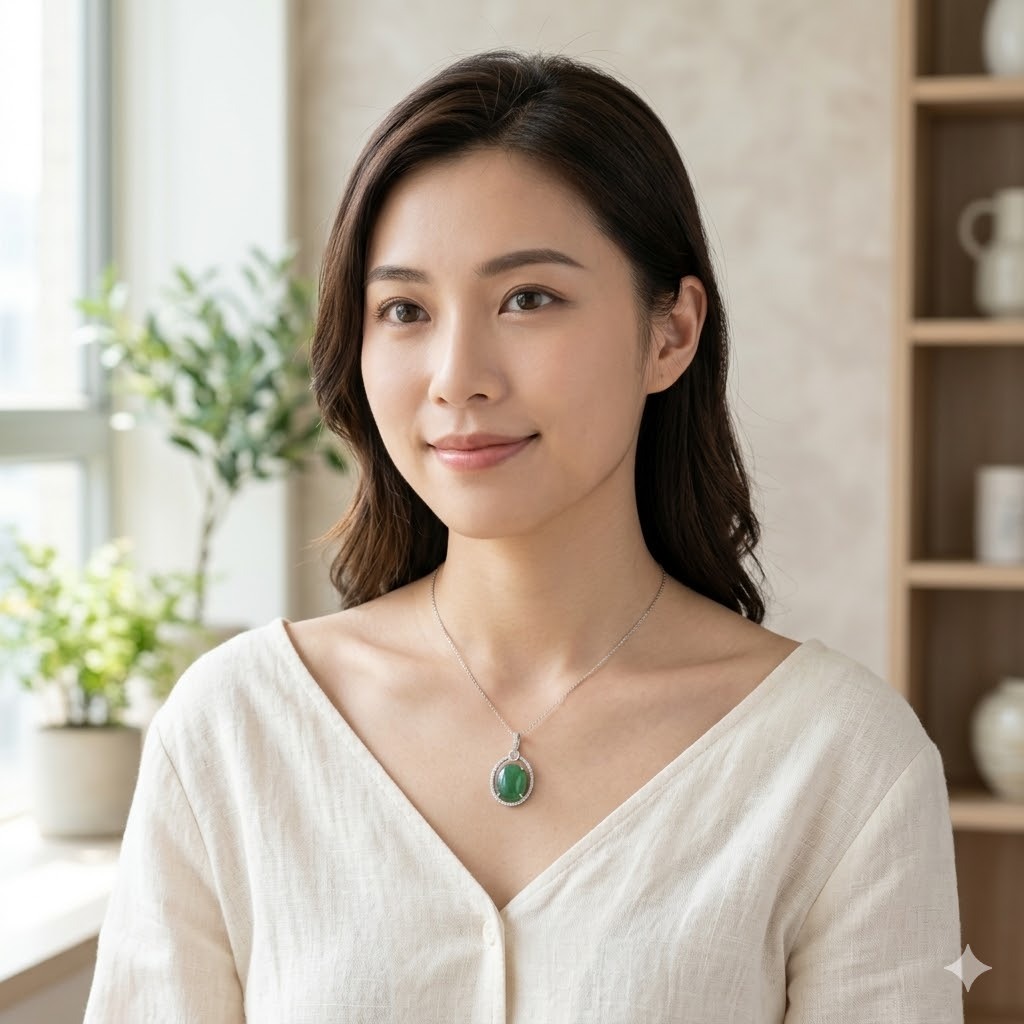 全新18K白金24份鑽石翡翠吊墜