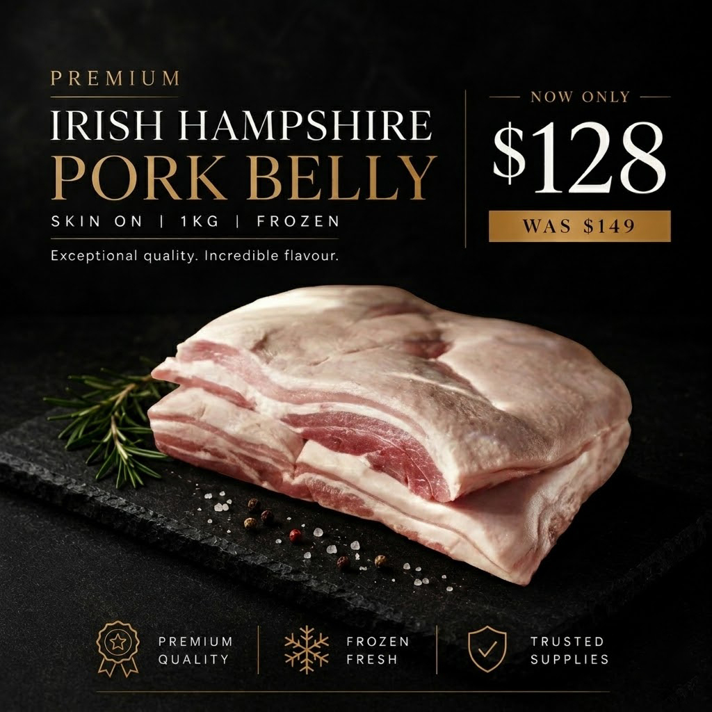 Irish Hampshire Pork Belly - Skin On (1kg) (Frozen)