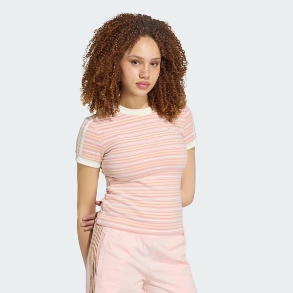 Adidas 愛迪達 Striped Tee KY8116 女 T恤 運動上衣 休閒短袖 粉紅 白 亞版