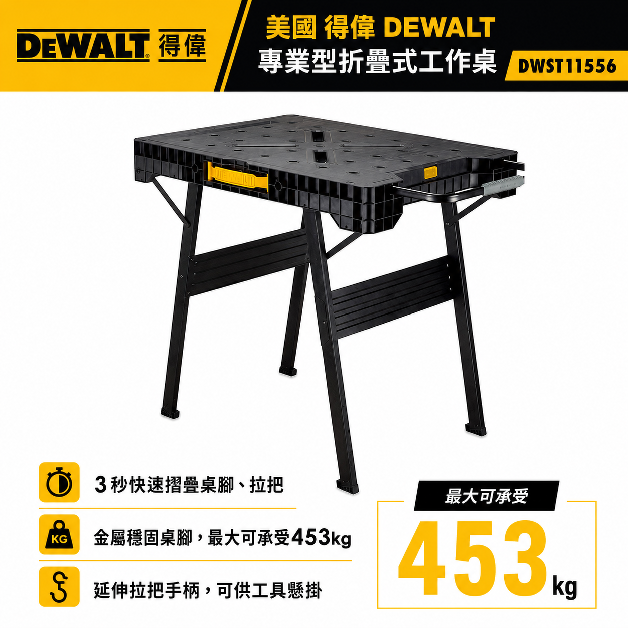 DEWALT 美國 得偉｜攜帶型 專業型折疊式工作桌 多功能快速摺疊工作台 耐重工作檯｜DWST11556｜公司貨