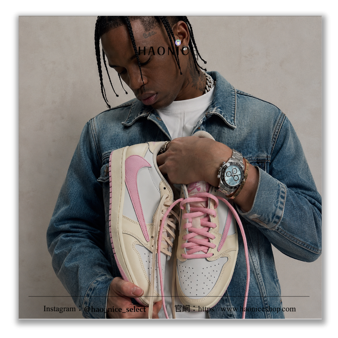 【HAO NICE】老闆再補貨20雙 數量有限‼️官方正品 實體超美🫣Air Jordan 1 x Travis Scott 粉紅泡泡 粉米白倒勾 板鞋 籃球鞋