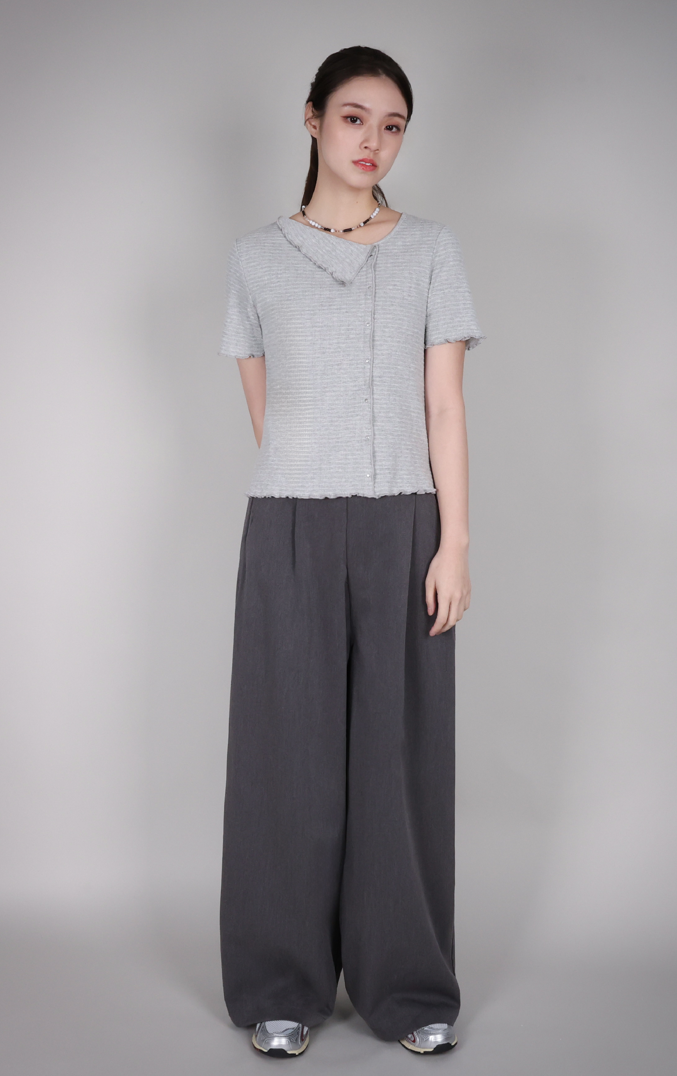Asymmetric Ribbed Top with Trim ST0425