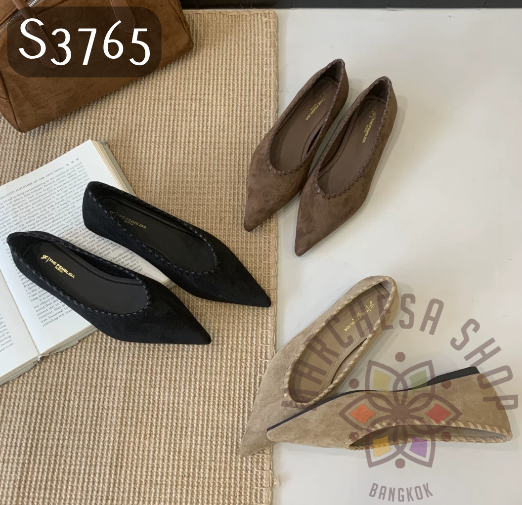 S3765 - 羊猄皮編織邊尖頭平底鞋