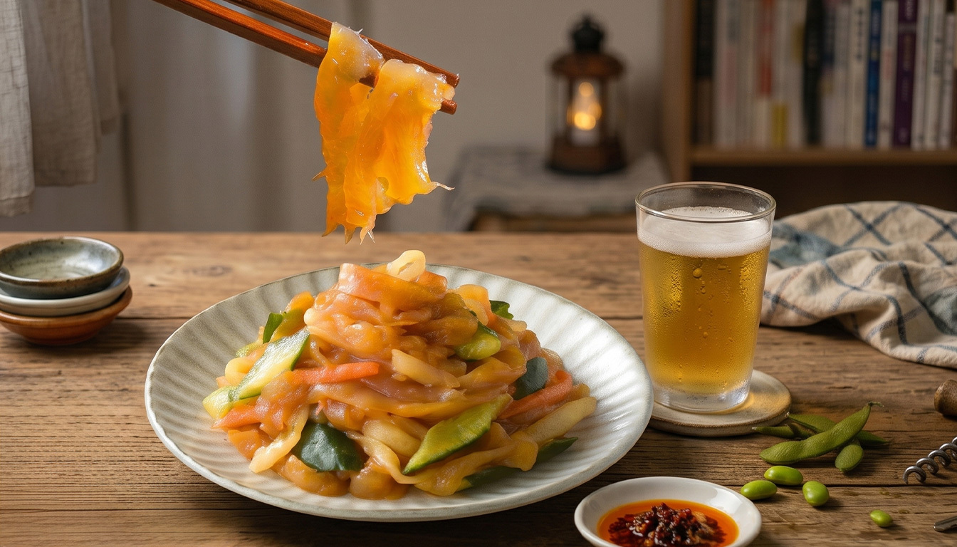 協發行泡菜－偷心海蜇產品包裝及盤裝特寫