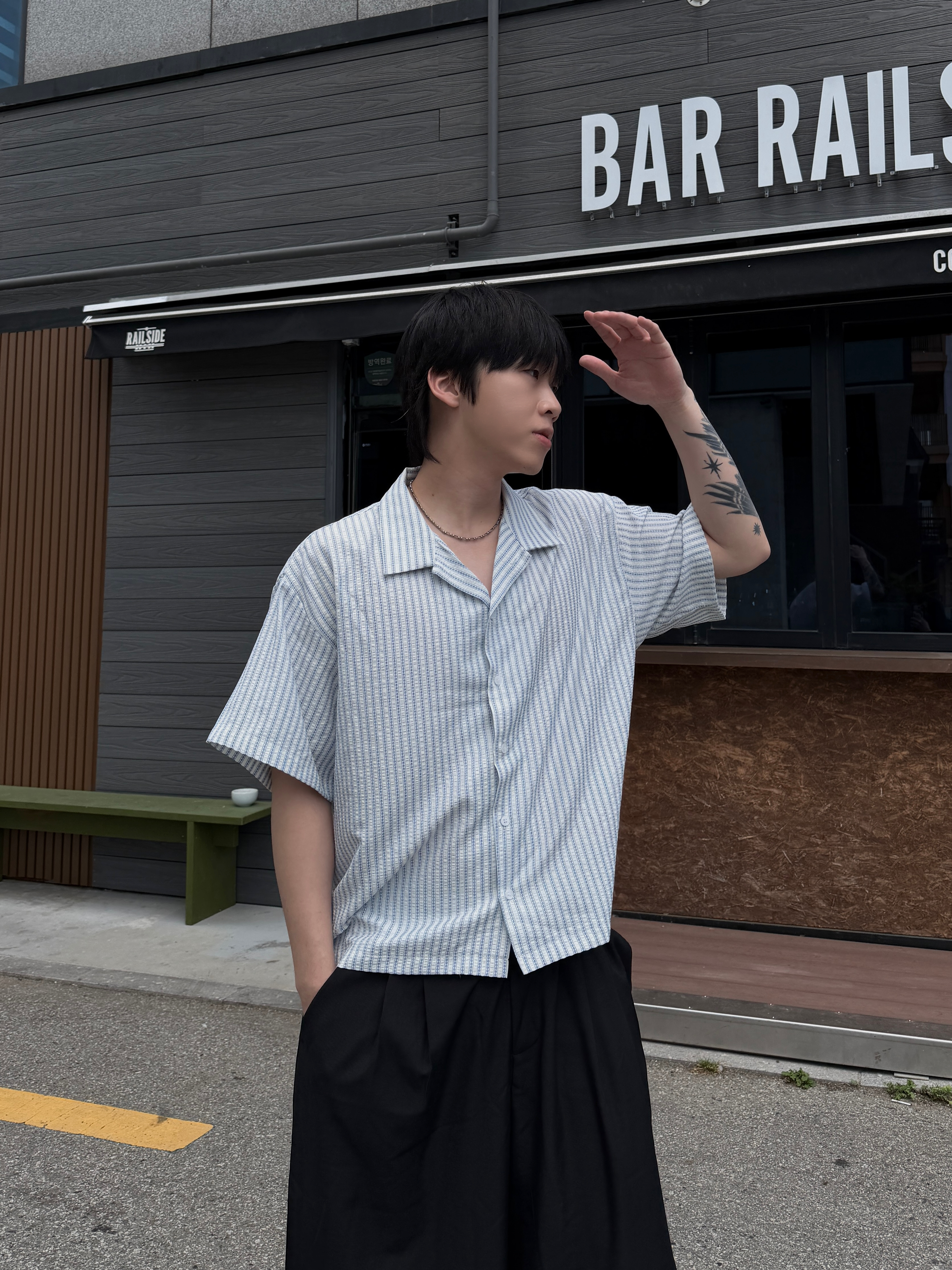 BOXY 斯文感 菱形格紋 重磅寬短襯衫