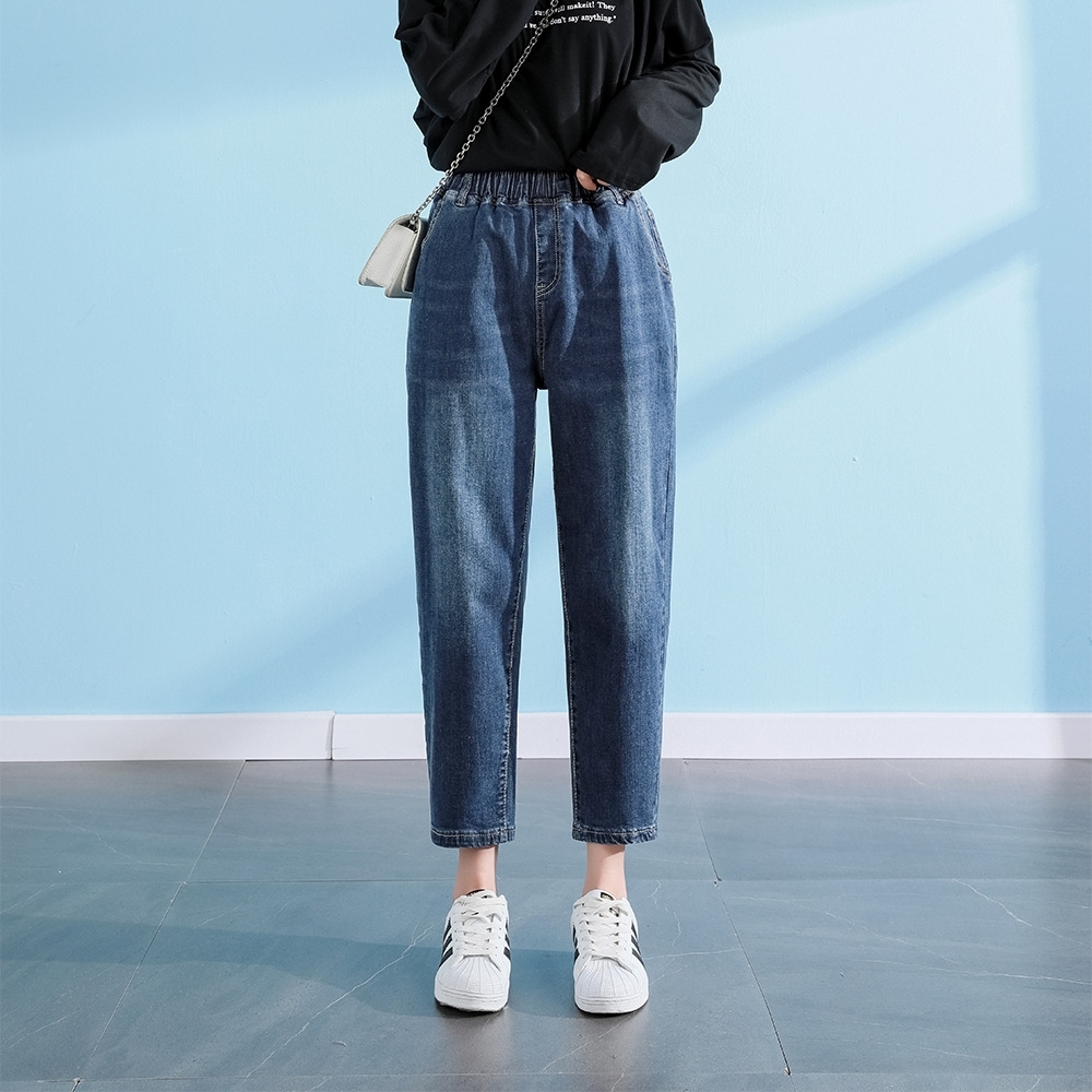 【ASister 小姊姊】AS2463#女裝｜中大尺碼休閒褲☆鬆緊帶9分牛仔哈倫褲(3色 L-8XL)
