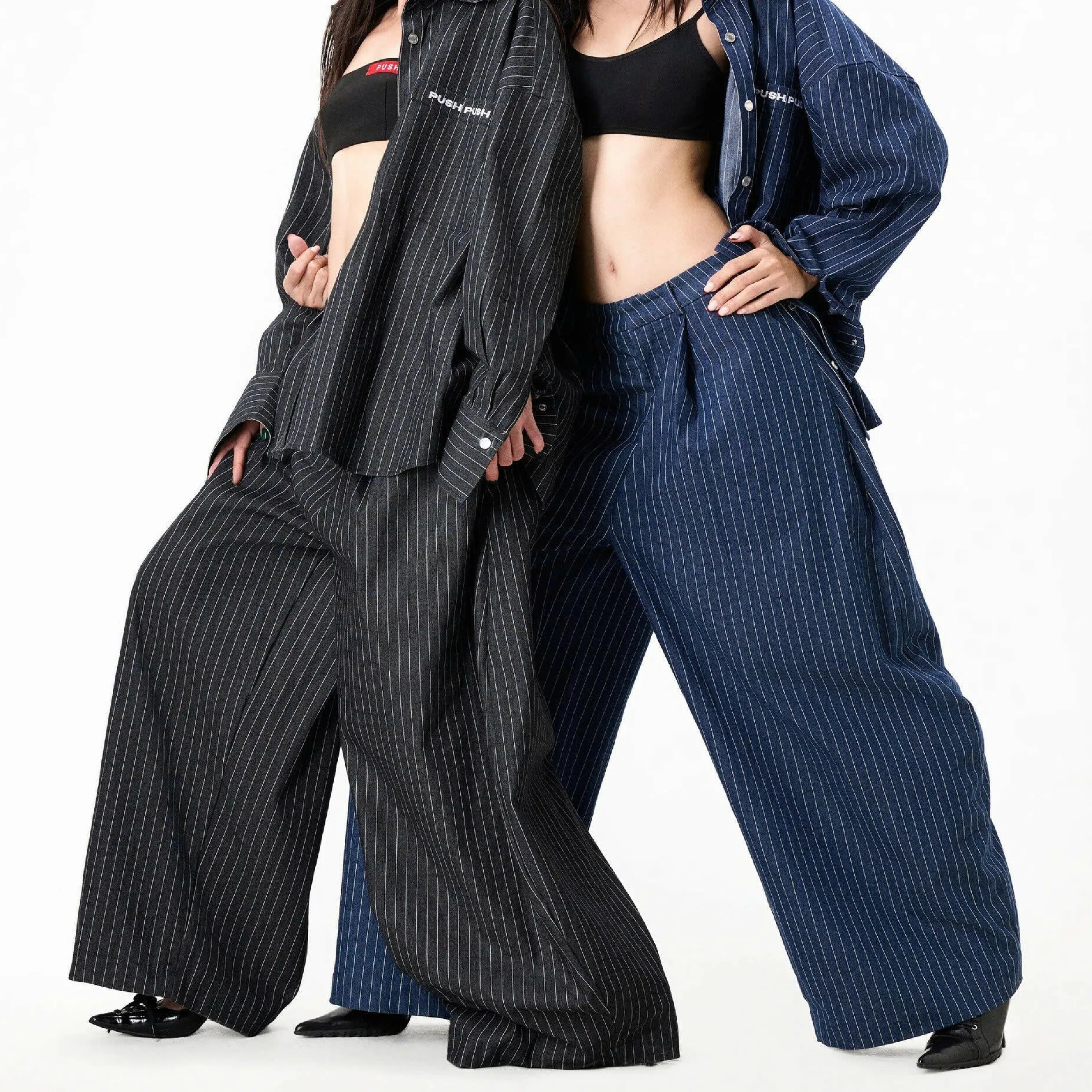 PUSH PUSH PP STRIPES PANTS 條紋 長褲 寬褲 彎刀褲
