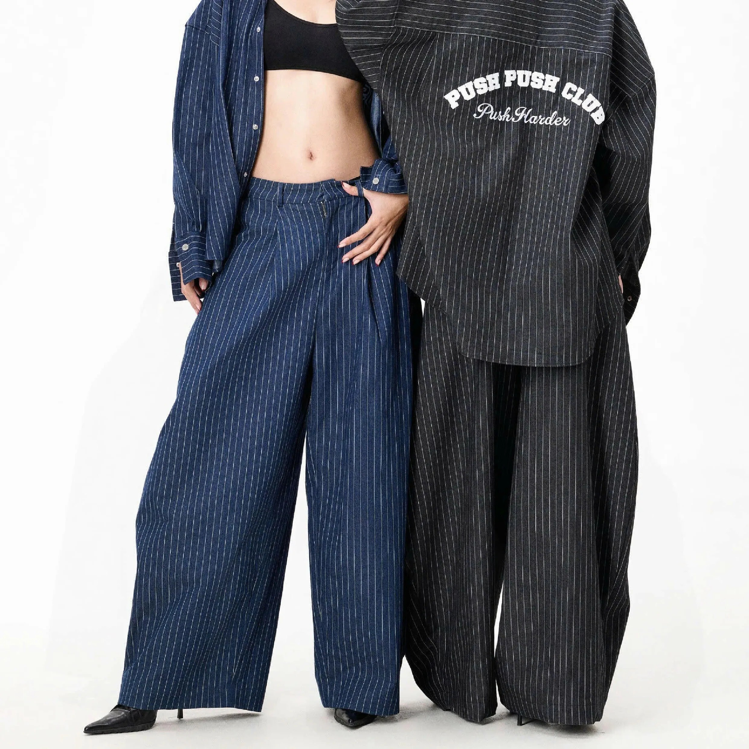 PUSH PUSH PP STRIPES PANTS 條紋 長褲 寬褲 彎刀褲