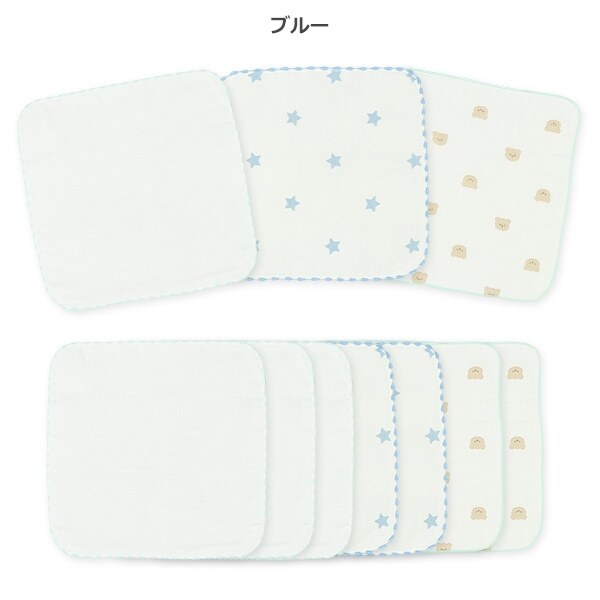 【Nishimatsuya】ELFINDOLL 10-Pack Cotton Gauze Handkerchiefs - Blue