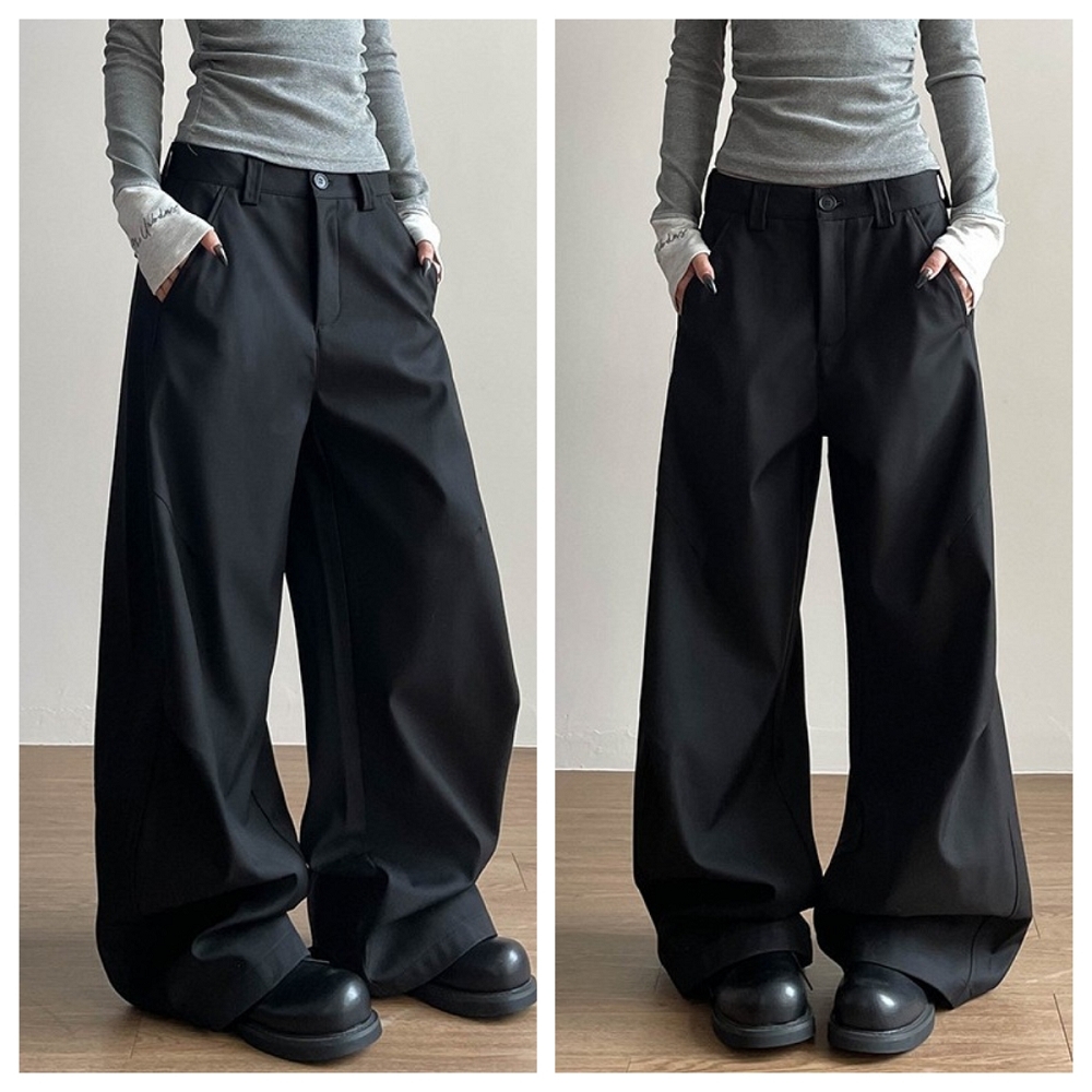 【ASister 小姊姊】AS2466#男女裝｜休閒褲☆工裝彎刀褲/西裝寬褲(黑色 M-3XL)
