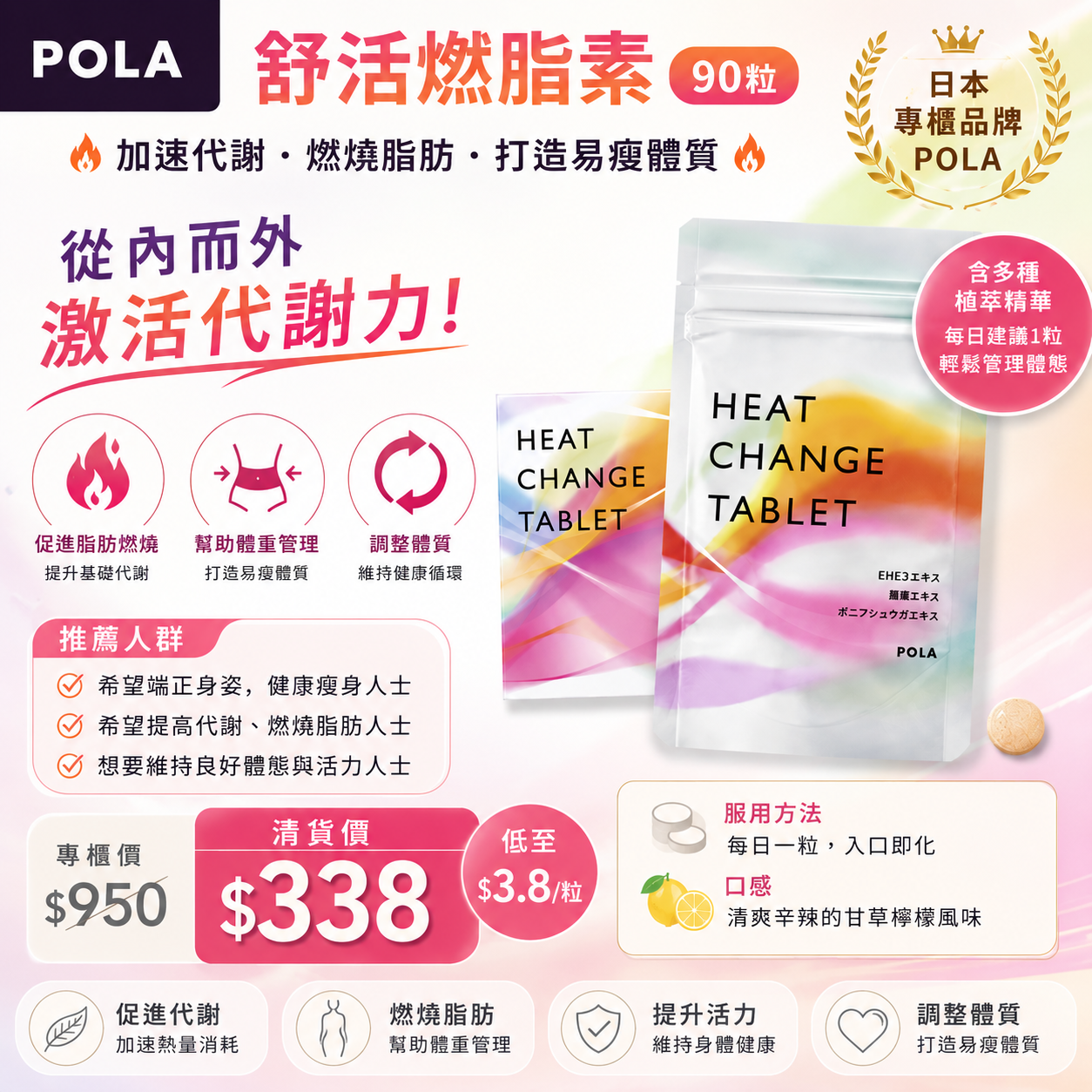 【UB9416】POLA 舒活燃脂素 90粒