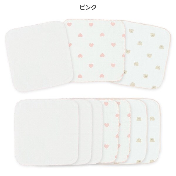 【Nishimatsuya】ELFINDOLL 10-Pack Cotton Gauze Handkerchiefs - Pink