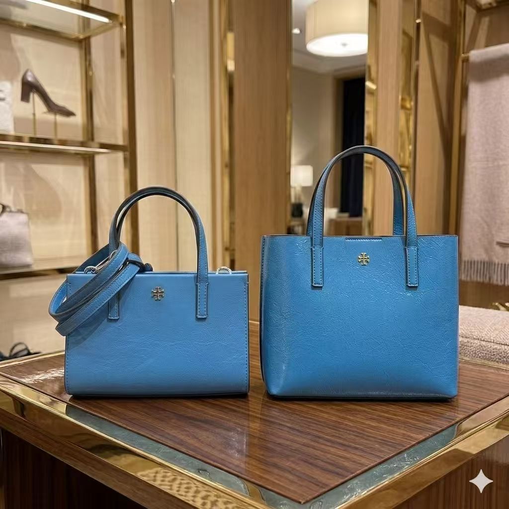 【預購】Tory Burch H051316 藍色皺皮托特包