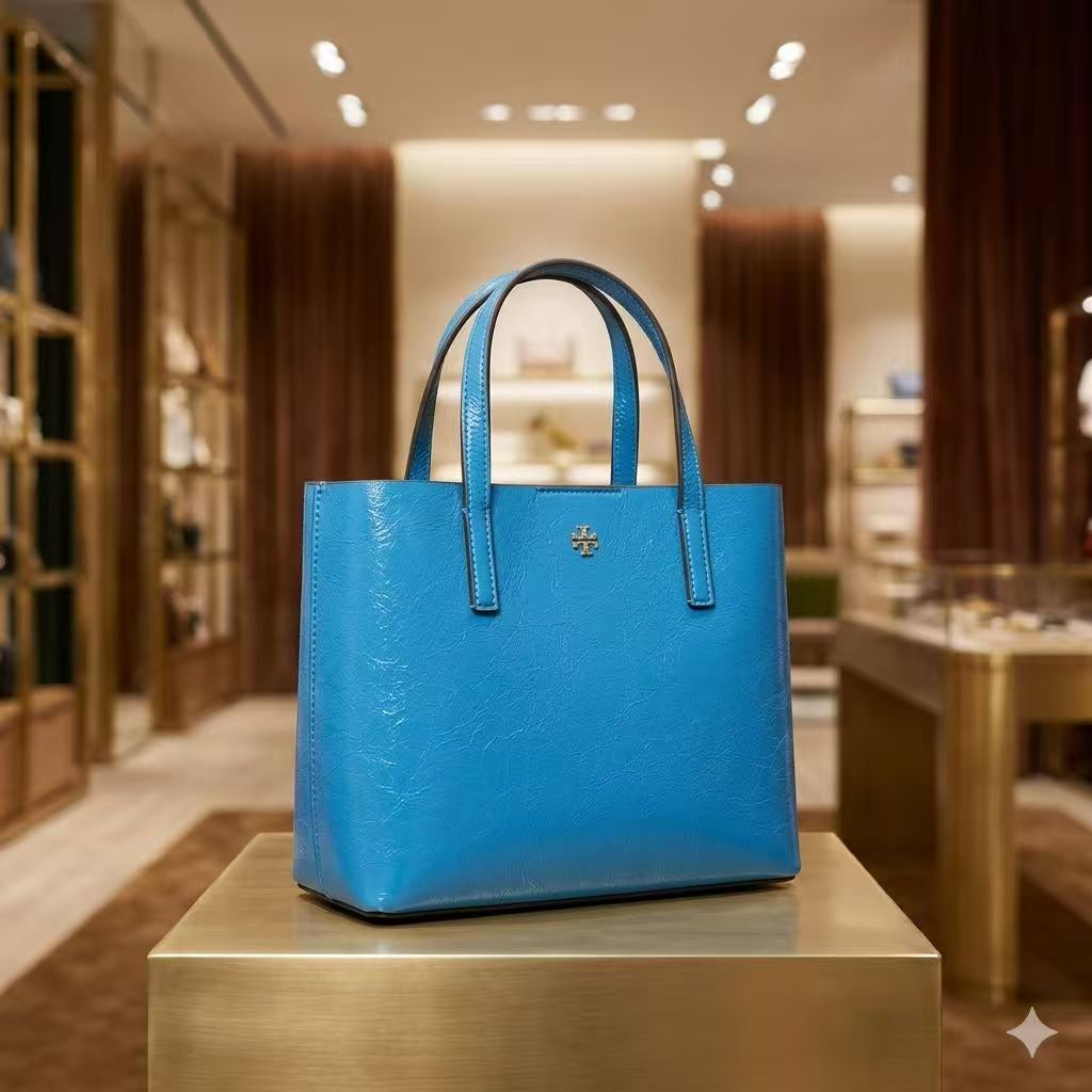 【預購】Tory Burch H051316 藍色皺皮托特包