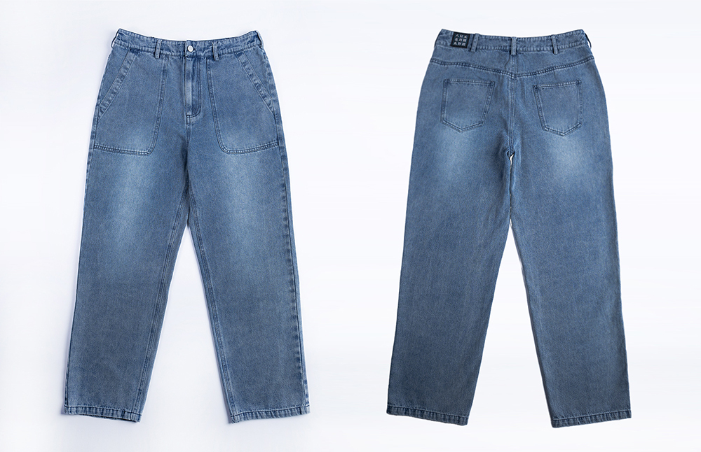 Men's Wide Straight-Leg Denim Pants Dark Blue