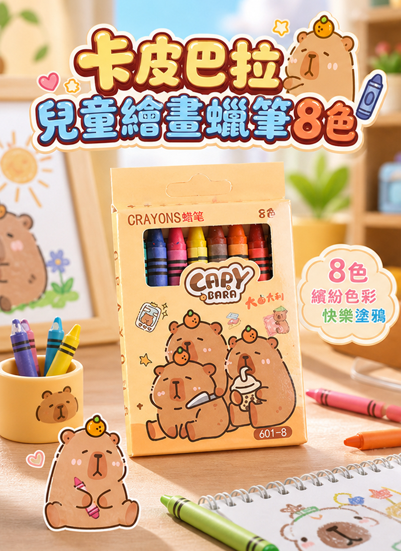 卡皮巴拉兒童繪畫蠟筆8色 601-8