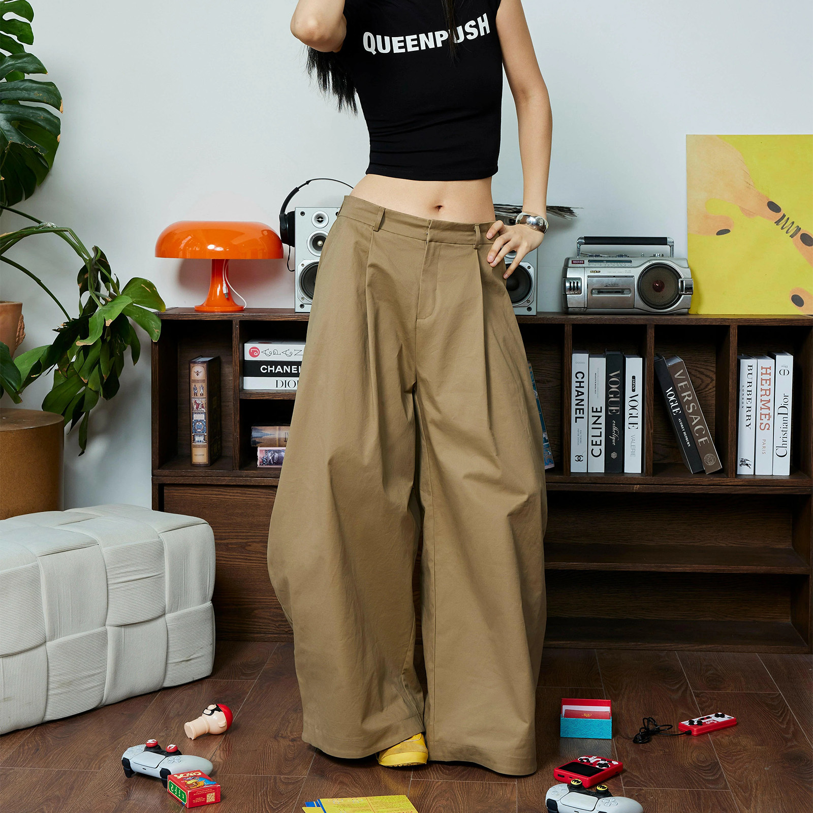 PUSH PUSH PP KHAKI PANTS 寬褲 闊腿 廓形 卡其長褲 寬鬆 休閒 長褲 彎刀褲