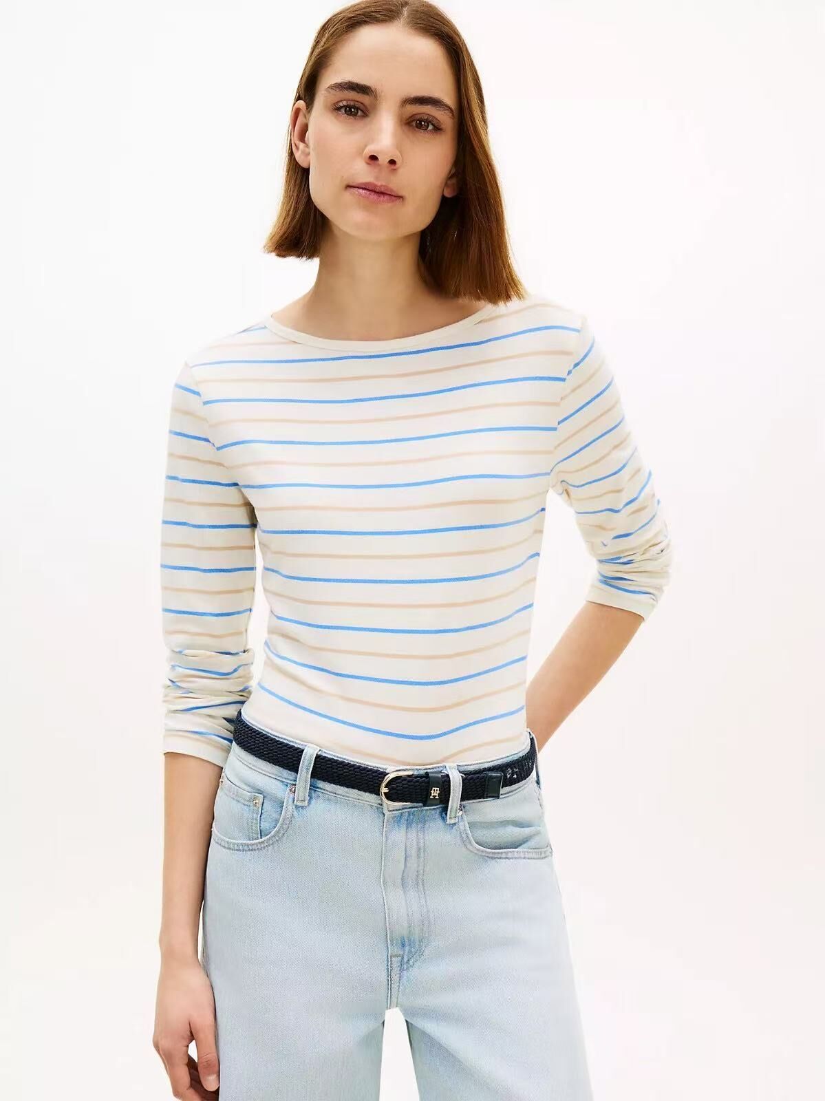 【預購】Tommy Hilfiger H051334 女裝圓領間條長袖上衣