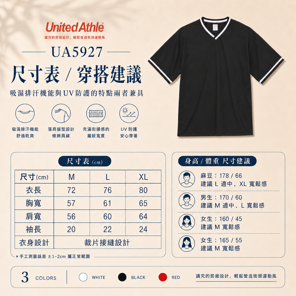 日本 United Athle 4.1oz. ATHLETIC吸濕排汗寬版線條羅紋T恤 - UA5927