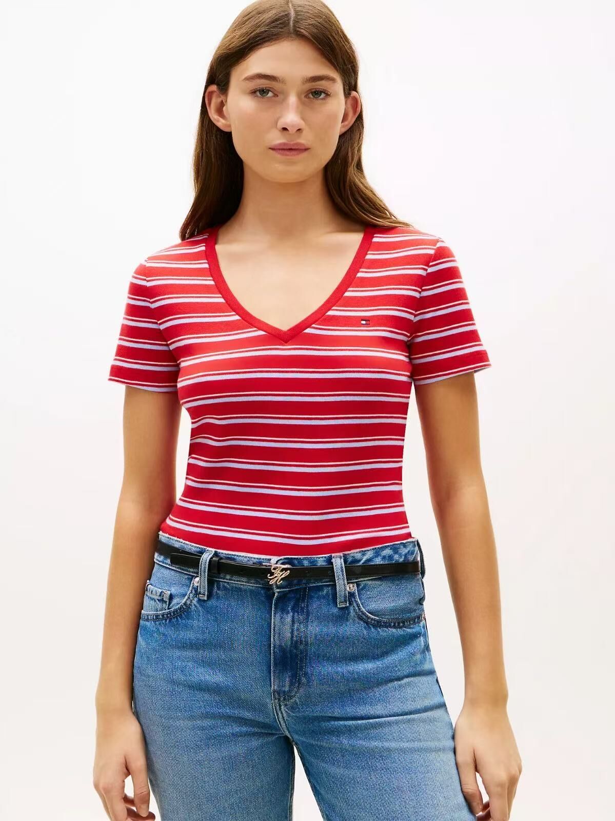 【預購】Tommy Hilfiger H051336 女裝V領間條上衣