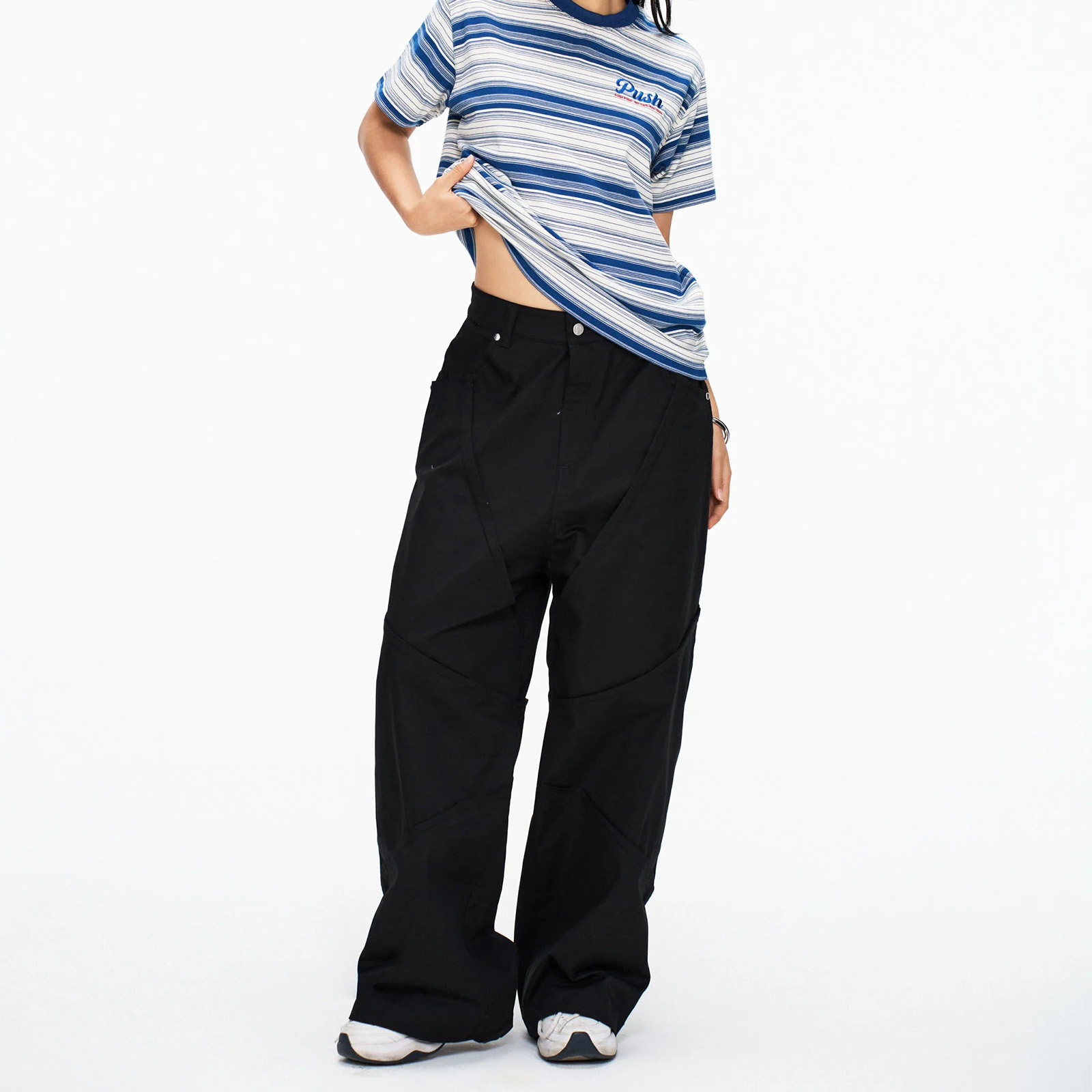 PUSH PUSH K-RAV PANTS 拼接 寬褲 闊腿 立體剪裁 黑標 廓形 寬鬆 長褲 彎刀褲