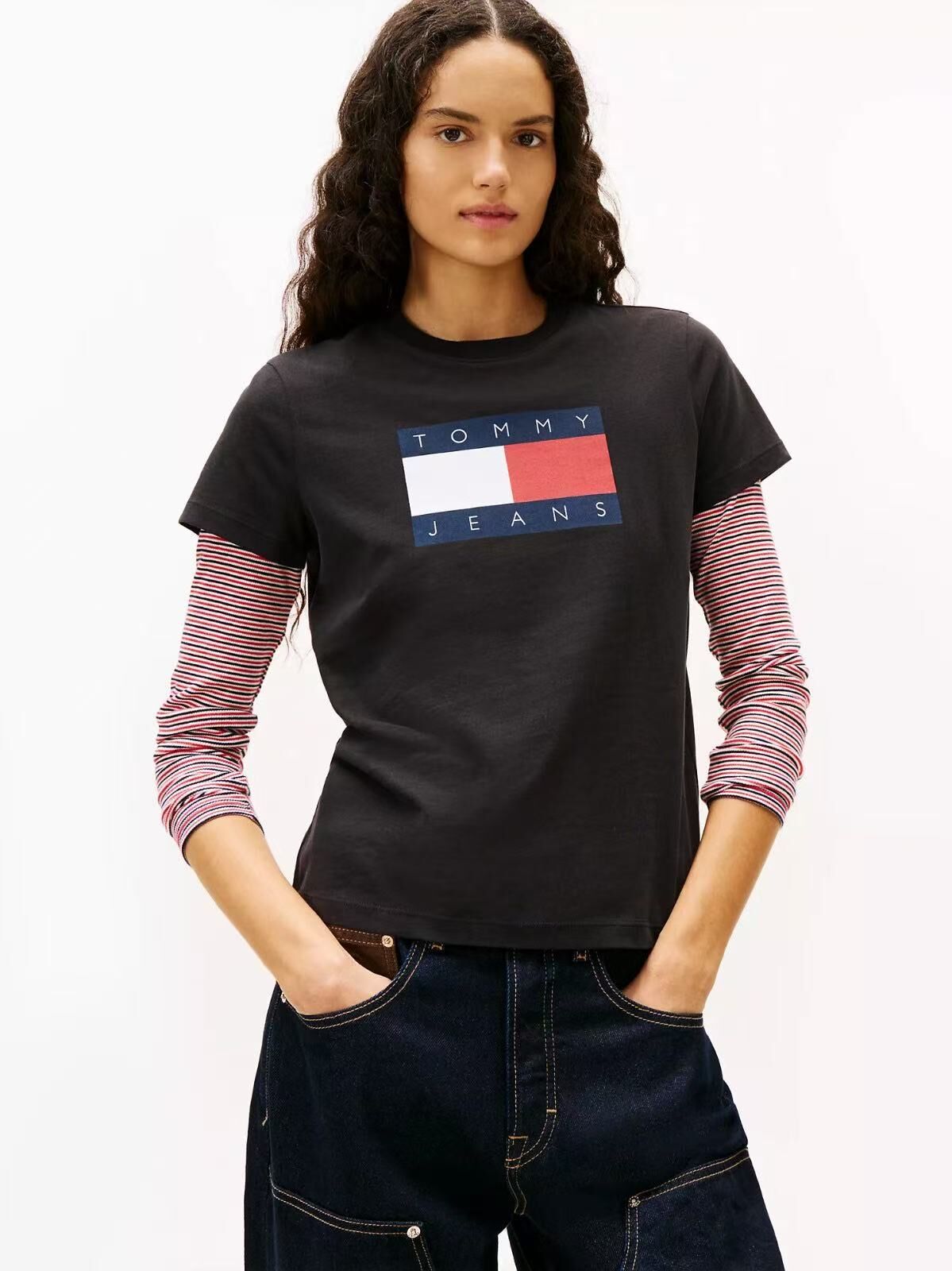 【預購】Tommy Hilfiger H051338 女裝黑色圓領logo上衣
