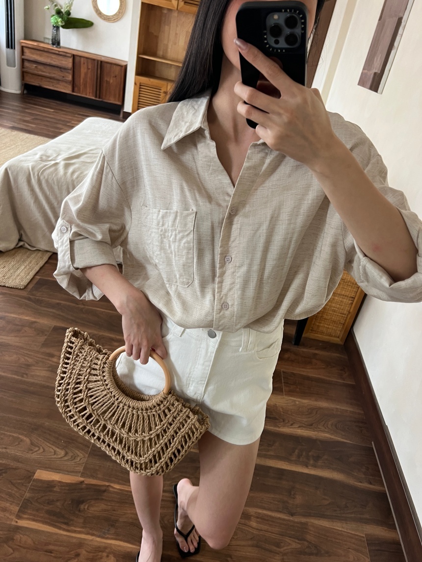 高磅亞麻單口袋襯衫