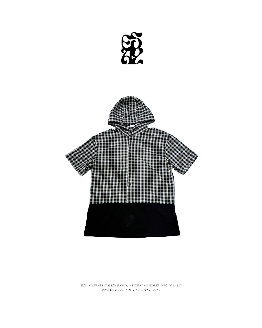 EM寬短格子帽衫