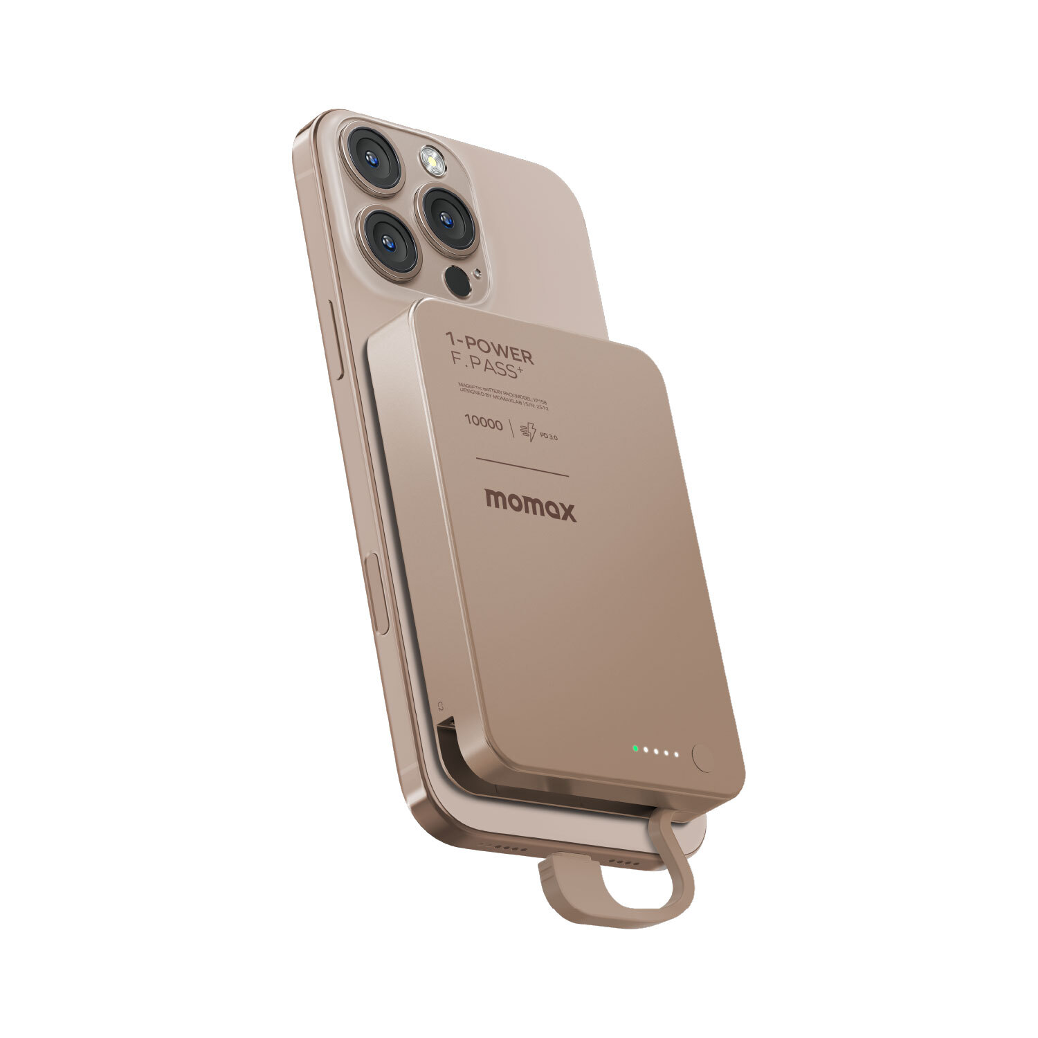 MOMAX 1-Power F.Pass+ 10000mAh 磁力帶線流動電源 砂金 #IP158L2《CCC認證》《香港行貨》《2年保養》