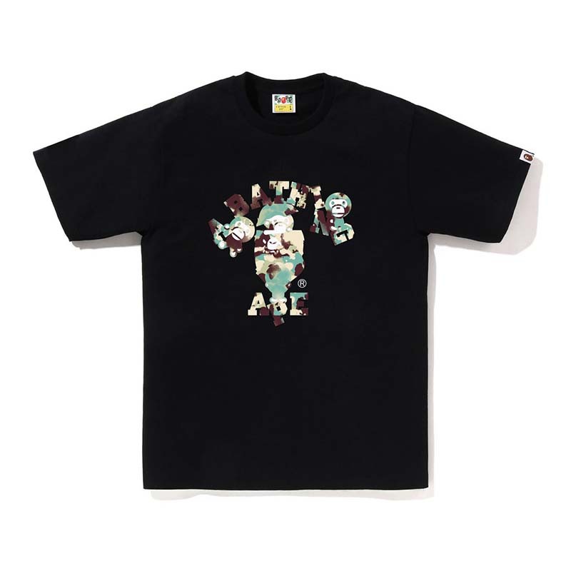 BAPE Map Camo College Milo Tee 猿人 潑墨字母 短袖 黑色 RAY-23 [台灣現貨]