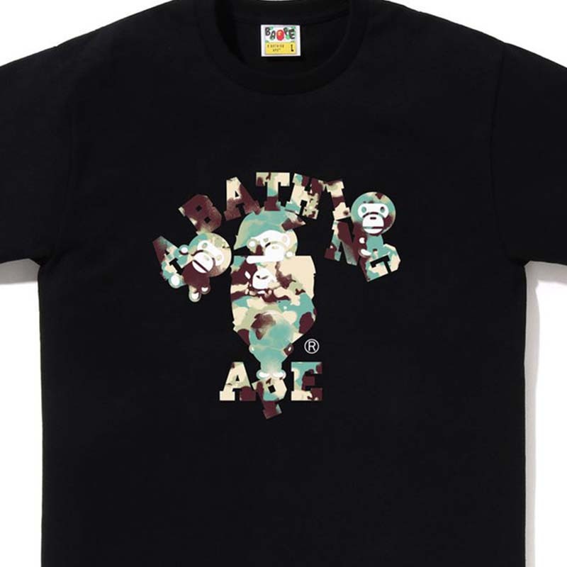 BAPE Map Camo College Milo Tee 猿人 潑墨字母 短袖 黑色 RAY-23 [台灣現貨]